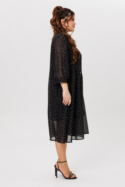 Черное платье на торжество из шифона с воланами Michel chic 2164 черный,горох - фото 5