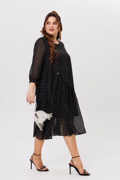 Черное платье на торжество из шифона с воланами Michel chic 2164 черный,горох - фото 4