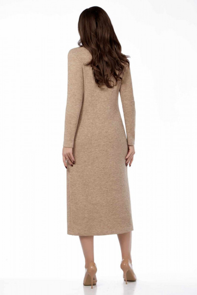 Костюм из трикотажа и экокожи платье и жилет бежевый LEANNA-STYLE 9010-1 бежевый_ коричневый - фото 7