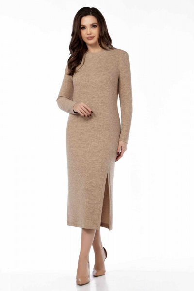 Костюм из искусственной замши и трикотажа платье и жилет бежевый LEANNA-STYLE 9010-2 бежевый - фото 5