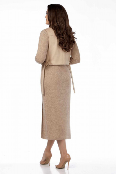 Костюм из искусственной замши и трикотажа платье и жилет бежевый LEANNA-STYLE 9010-2 бежевый - фото 4