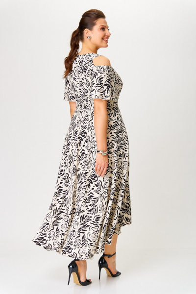 Платье с V-образным вырезом из вискозы с принтом ANASTASIA MAK 1254 молочный+черный - фото 4
