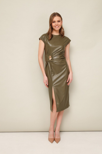 Платье из экокожи с складками и драпировкой PUR PUR 11-343/2 - фото 1