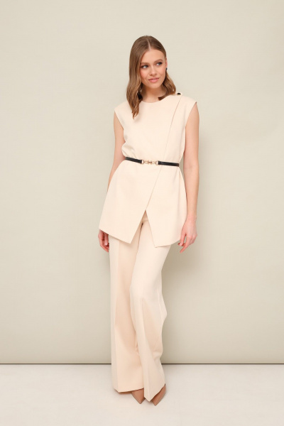 Брюки и жилет из костюмной ткани бежевый деловой стиль PUR PUR 11-346/2 - фото 3