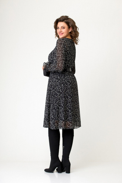 Круглогодичное нарядное платье миди из шифона с поясом Swallow 650 черно-белая_лоза - фото 11