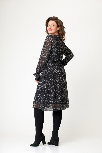 Круглогодичное нарядное платье миди из шифона с поясом Swallow 650 черно-белая_лоза - фото 10