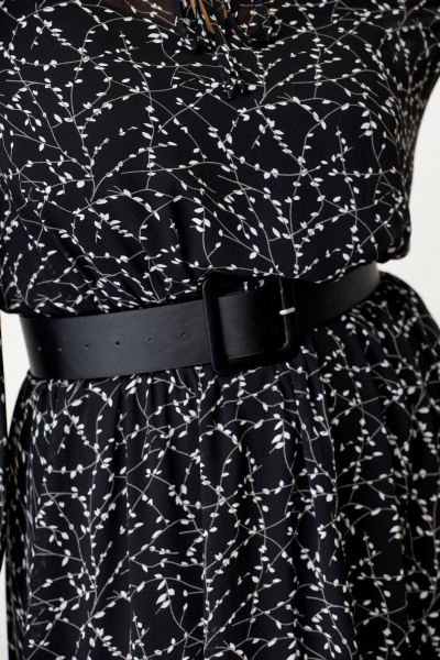 Круглогодичное нарядное платье миди из шифона с поясом Swallow 650 черно-белая_лоза - фото 8