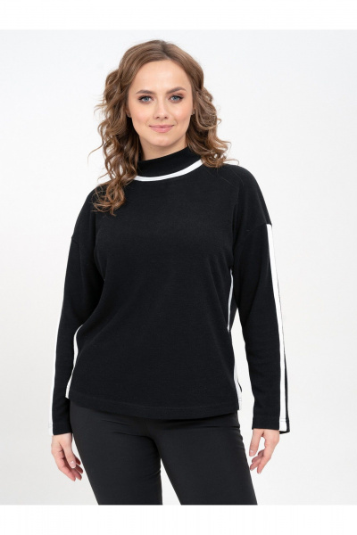 Демисезонный трикотажный джемпер свободного силуэта с декором Пинск-Стиль 210 черный - фото 1