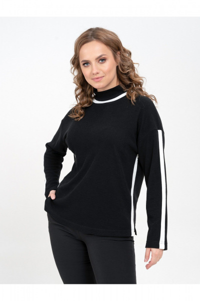 Демисезонный трикотажный джемпер свободного силуэта с декором Пинск-Стиль 210 черный - фото 2