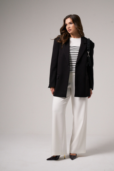 Демисезонный жакет прямого силуэта с пуговицами и карманами Панда 188030w черный - фото 1