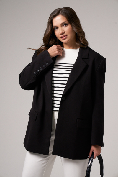 Демисезонный жакет прямого силуэта с пуговицами и карманами Панда 188030w черный - фото 3