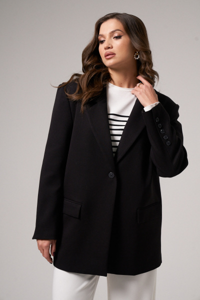 Демисезонный жакет прямого силуэта с пуговицами и карманами Панда 188030w черный - фото 5