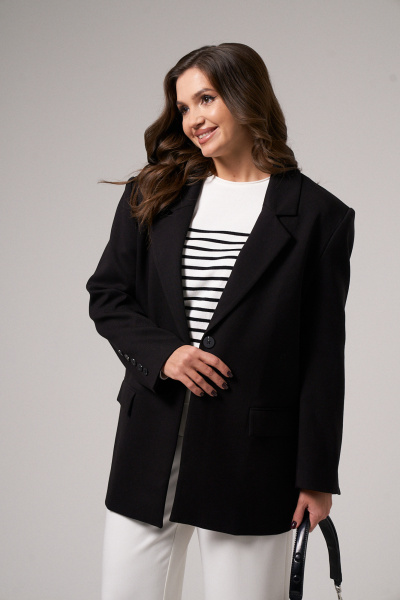 Демисезонный жакет прямого силуэта с пуговицами и карманами Панда 188030w черный - фото 9