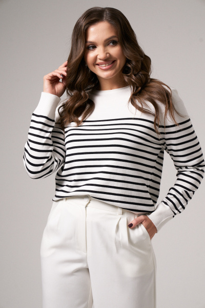 Демисезонные широкие текстильные брюки с карманами Панда 48560w молочный - фото 2