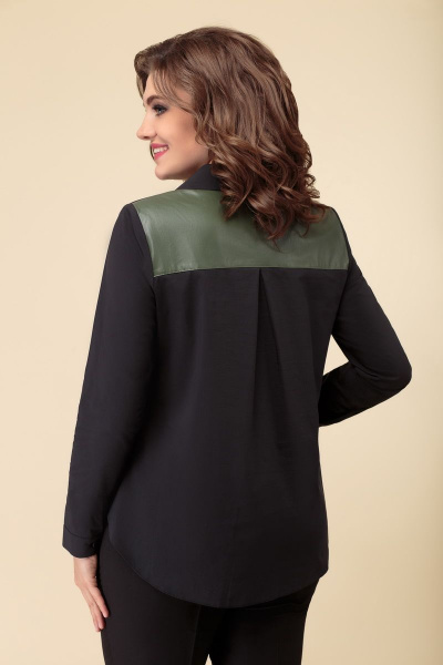 Блуза на каждый день из текстиля, хлопка и эко-кожи DaLi 4386 хаки - фото 2