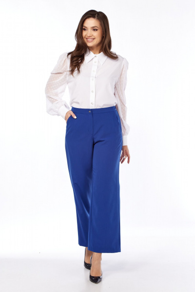 Классические брюки с костюмной тканью и притачным поясом Abbi 2027 синий - фото 19