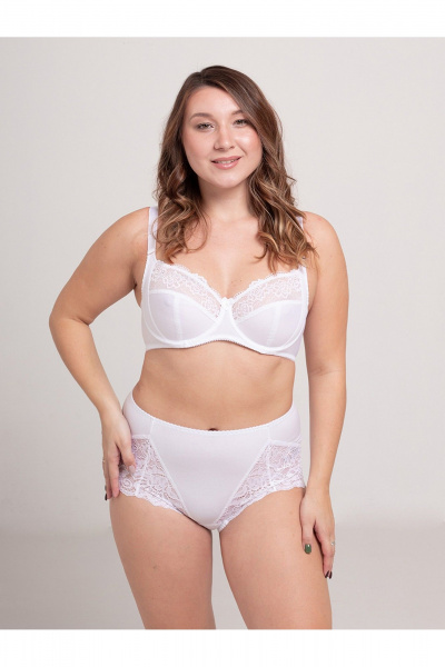 Мягкий бюстгальтер с кружевом из трикотажа для больших размеров Frank&Co 11128 белый - фото 5