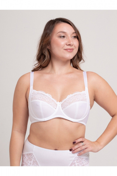 Мягкий бюстгальтер с кружевом из трикотажа для больших размеров Frank&Co 11128 белый - фото 1