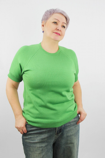 Джемпер реглан короткий рукав вязаный для демисезона Полесье С1370-22 2С5162-Д43 170,176 зеленая_лужайка - фото 1