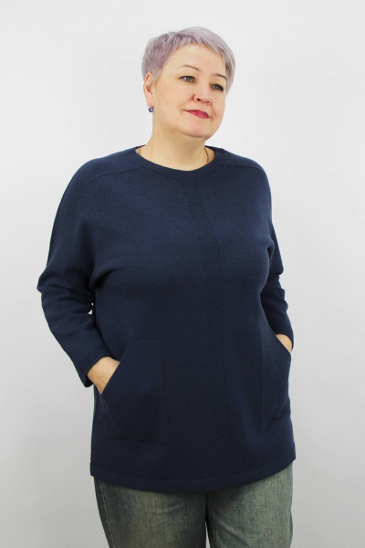 Длинный джемпер реглан с карманами из трикотажа для демисезона Полесье С1829-24 4С0817-Д43 158,164 синяя_туча - фото 1