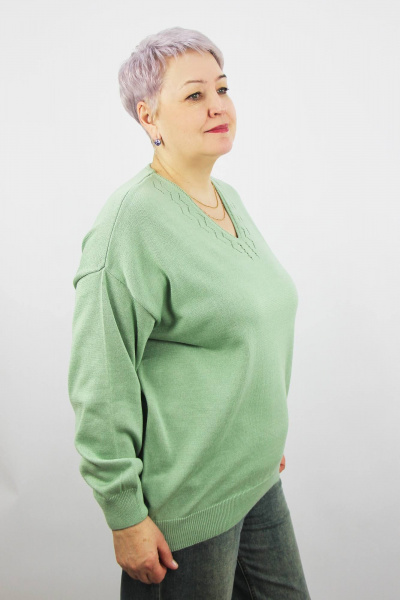 Блузочный джемпер прямой силуэт из трикотажа с V-вырезом Полесье С1994-24 4С0840-Д43 158,164 зеленый_агат - фото 2