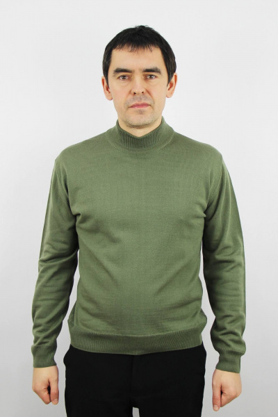 Демисезонный вязаный свитер с двойным воротником стойкой Полесье С3012-15 5С1749-Д43 182,188 полынь - фото 1