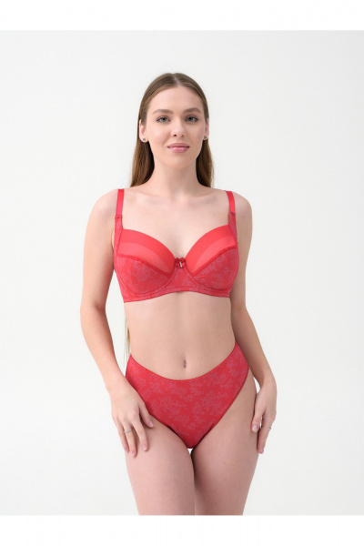 Бюстгальтер из микрофибры и кружев с декоративным бантом Frank&Co 13430 красный - фото 5