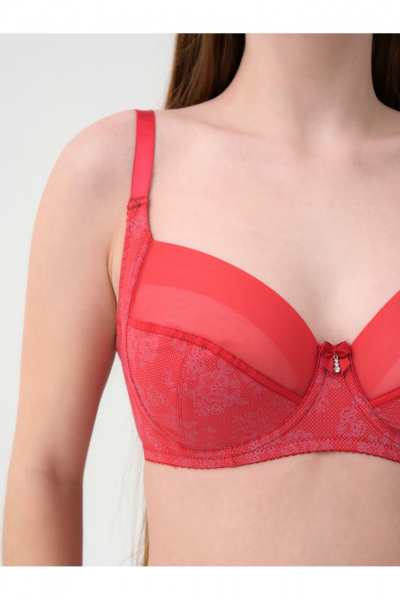 Бюстгальтер из микрофибры и кружев с декоративным бантом Frank&Co 13430 красный - фото 3