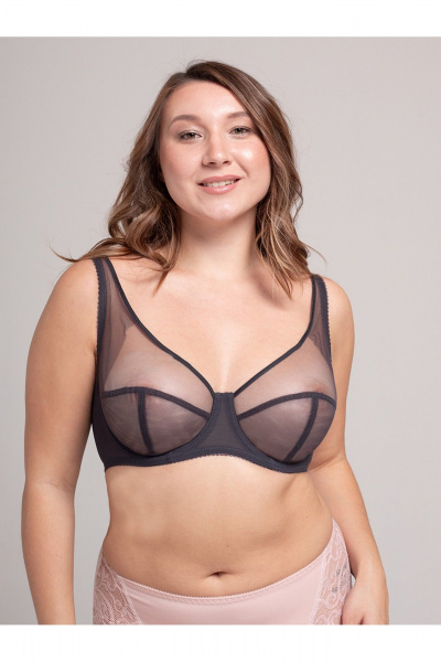 Серый прозрачный бюстгальтер из сетки для больших размеров Frank&Co 11047 графит - фото 1