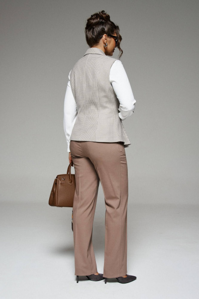 Длинный костюм 3-ка из твида с жилетом и блузой Beautiful&Free 6262 беж+гусиная_лапка - фото 10