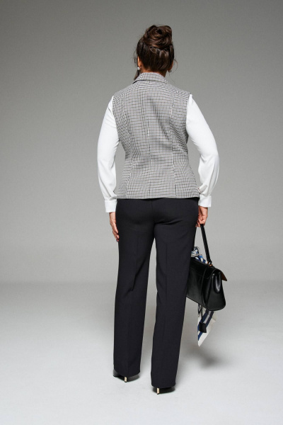 Деловой костюм 3-ка из твида с жилетом и блузой Beautiful&Free 6262 черный+гусиная_лапка - фото 7