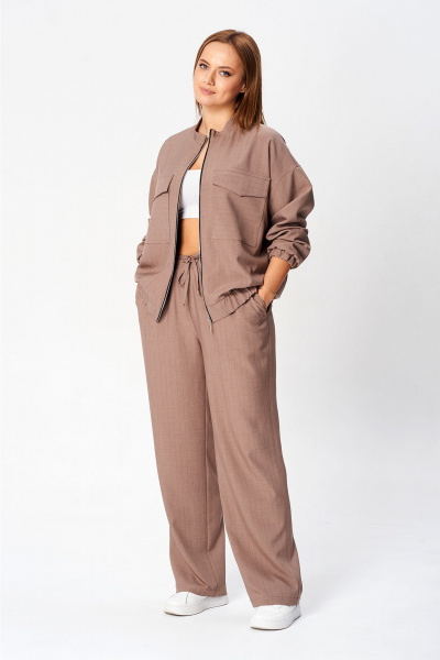 Деловой комплект из костюмной ткани: жакет и брюки Liona Style 927 мокко - фото 6