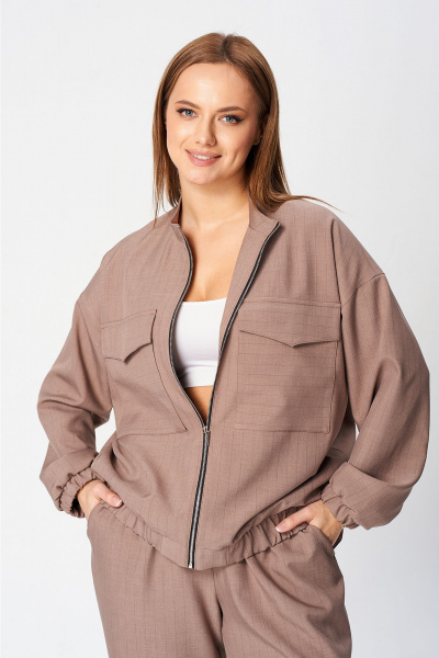 Деловой комплект из костюмной ткани: жакет и брюки Liona Style 927 мокко - фото 3