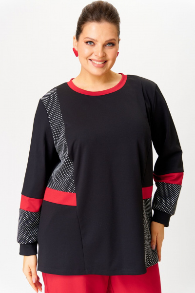 Демисезонный свободный трикотажный джемпер oversize OVERYOU М189 черный_красный - фото 6