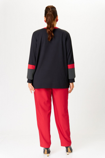 Демисезонный свободный трикотажный джемпер oversize OVERYOU М189 черный_красный - фото 4