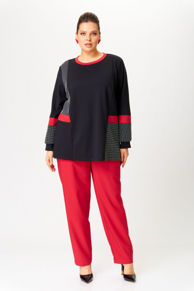 Демисезонный свободный трикотажный джемпер oversize OVERYOU М189 черный_красный - фото 3