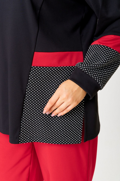 Демисезонный свободный трикотажный джемпер oversize OVERYOU М189 черный_красный - фото 2