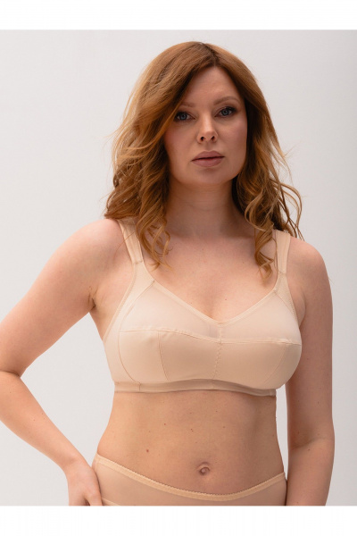 Большие размеры бюстгальтер из трикотажа и сетки Frank&Co 11366 бежевый - фото 1