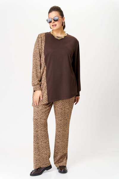 Комфортный комплект джемпер и брюки из трикотажа OVERYOU М190 бежевый_коричневый - фото 9