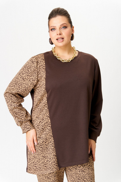 Комфортный комплект джемпер и брюки из трикотажа OVERYOU М190 бежевый_коричневый - фото 6