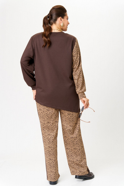 Комфортный комплект джемпер и брюки из трикотажа OVERYOU М190 бежевый_коричневый - фото 2