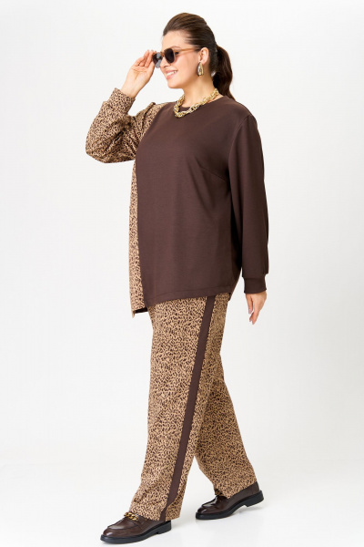 Комфортный комплект джемпер и брюки из трикотажа OVERYOU М190 бежевый_коричневый - фото 5