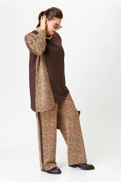 Комфортный комплект джемпер и брюки из трикотажа OVERYOU М190 бежевый_коричневый - фото 4