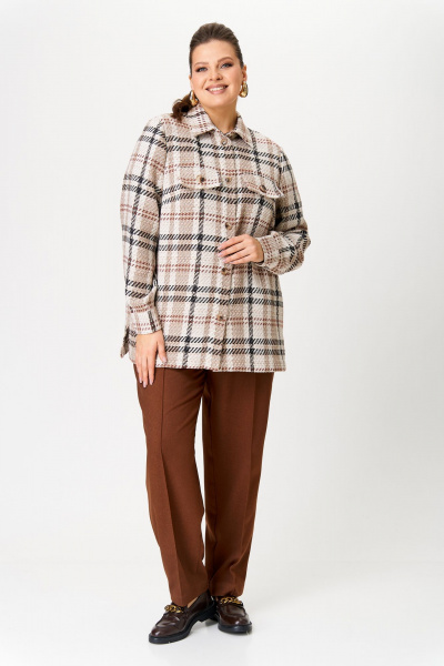 Двойка из бежевых брюках и рубашке оверсайз OVERYOU М191 бежевый_ореховый - фото 1