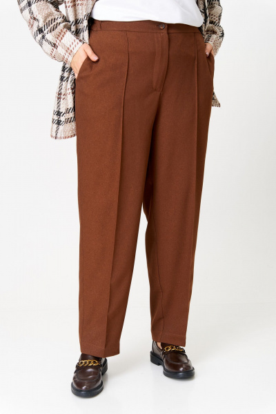 Двойка из бежевых брюках и рубашке оверсайз OVERYOU М191 бежевый_ореховый - фото 6