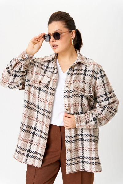 Двойка из бежевых брюках и рубашке оверсайз OVERYOU М191 бежевый_ореховый - фото 5