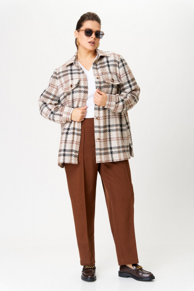 Двойка из бежевых брюках и рубашке оверсайз OVERYOU М191 бежевый_ореховый - фото 4