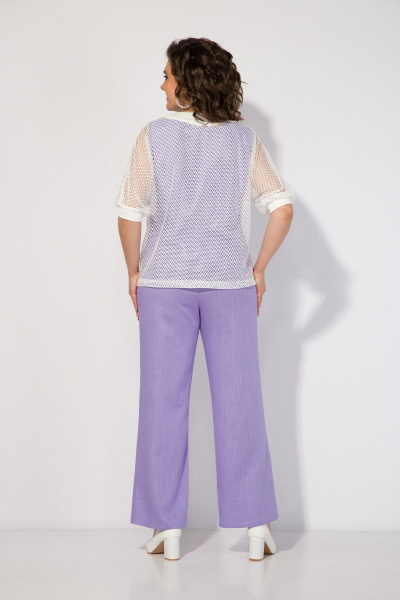 Комплект из льна с сетчатым топом и брюками Liliana 1410 лаванда+светлый - фото 4