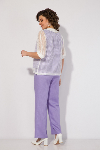 Комплект из льна с сетчатым топом и брюками Liliana 1410 лаванда+светлый - фото 5