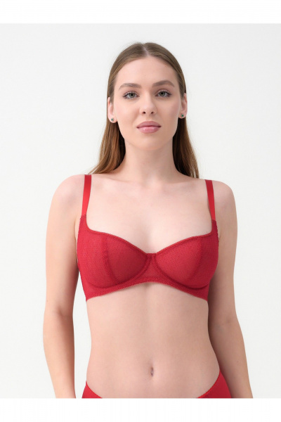 Мягкий бюстгальтер-балконет из сетки и кружева Frank&Co 11475 красный - фото 1